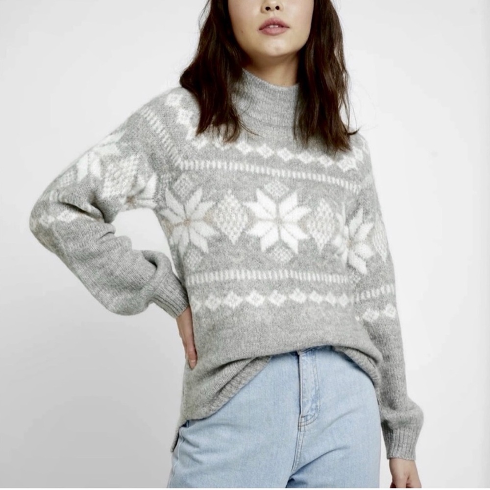 Abercrombie & Fitch Gray Fair Isle Mockneck Sweater